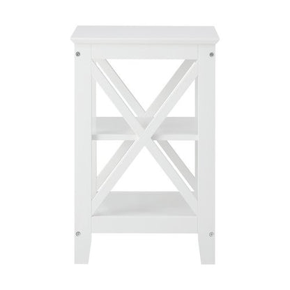 BT-VJ-MEC-F7-WH Oikiture Side Table 3-tier Shelf X-Structured Sides White