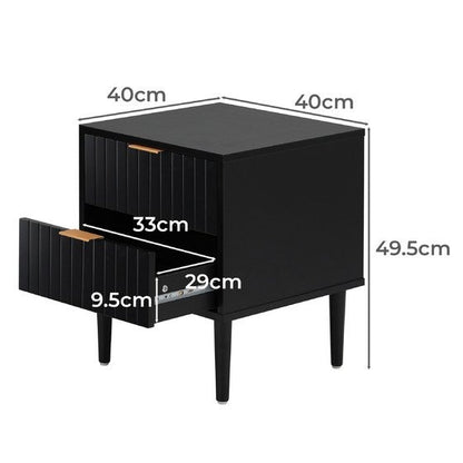 BT-PUTI-BK Ylona 2 Drawer Ribbed Bedside Table Black Color