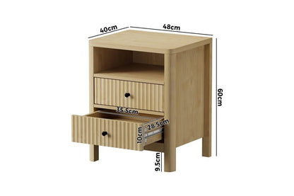 BT-WEST-1S2D-WD Oikiture Bedside Table 2 Drawers Open Shelf Natural