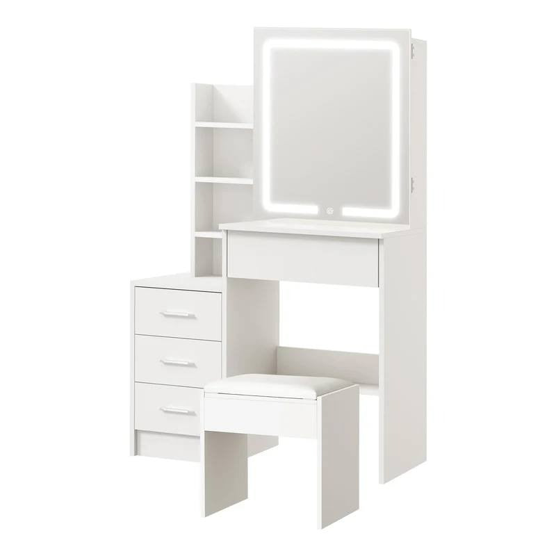 DT-ST-B19-WH-AB Oikiture Dressing Table Stool Set Makeup Slide Mirror LED Light Vanity White