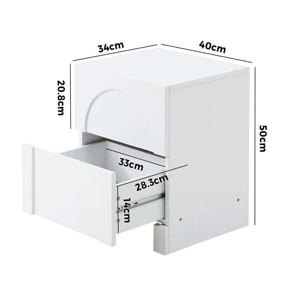 BT-WYNN-01-WH Oikiture Bedside Table 2 Drawers Side Table Storage Cabinet Nightstand White