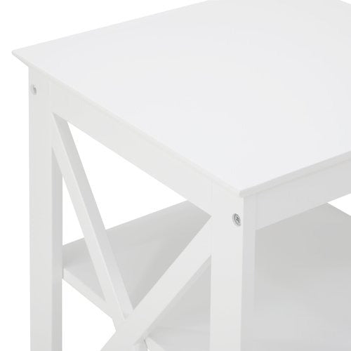 BT-VJ-MEC-F7-WH Oikiture Side Table 3-tier Shelf X-Structured Sides White