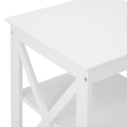 BT-VJ-MEC-F7-WH Oikiture Side Table 3-tier Shelf X-Structured Sides White