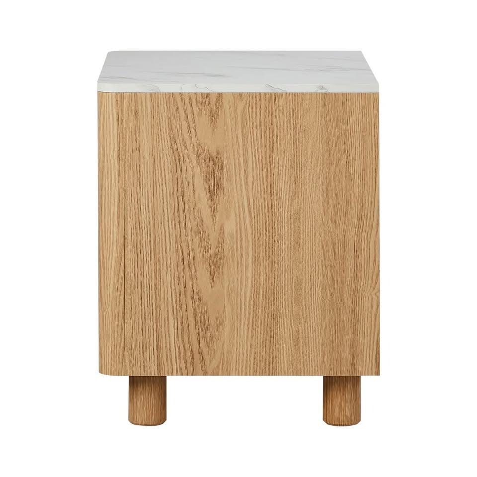 BT-COCO-2D-WD Oikiture Bedside Table Side End Table 2 Drawers Nightstand Marble Top Natural