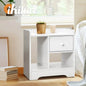 BT-SHEE-WH Oikiture Bedside Tables Side Table White Nightstand Storage Drawer Shelf Bedroom