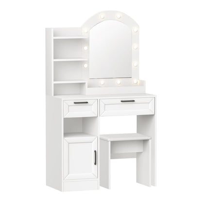 DT-BD-ARCH-WH-AB 2-Piece Diana LED Dressing Table & Stool Set White