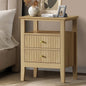BT-PRIN-1S2D-WD Oikiture Bedside Table Two Drawers Side End Table Open Shelf Nightstand Natural