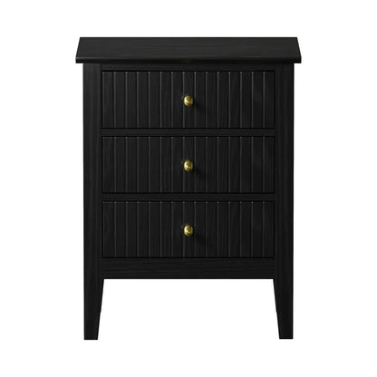 BT-PRIN-3D-BK Oikiture Bedside Table 3 Drawers Side End Storage Furniture Nightstand Black
