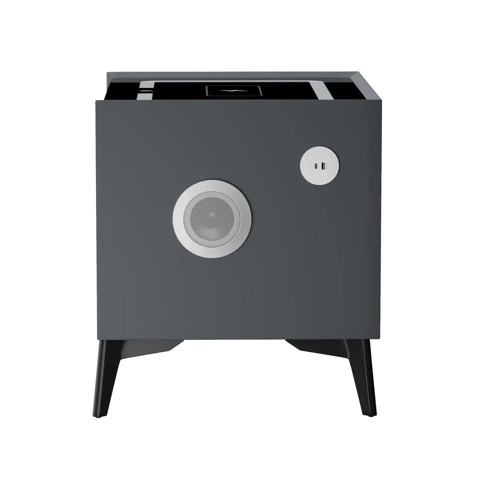 BT-GG-SMA1-50-2D-GY Oikiture Smart Bedside Table Wireless Charging LED 2 Drawers Nightstand Grey