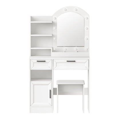 DT-BD-ARCH-WH-AB 2-Piece Diana LED Dressing Table & Stool Set White