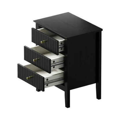 BT-PRIN-3D-BK Oikiture Bedside Table 3 Drawers Side End Storage Furniture Nightstand Black