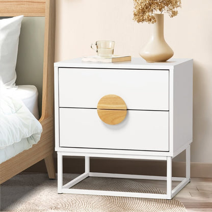 BT-COMO-2D-WH Living Fusion Dalton 2-Drawer Bedside Table Wooden Handles Metal Leg White