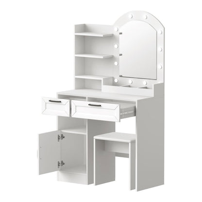 DT-BD-ARCH-WH-AB 2-Piece Diana LED Dressing Table & Stool Set White