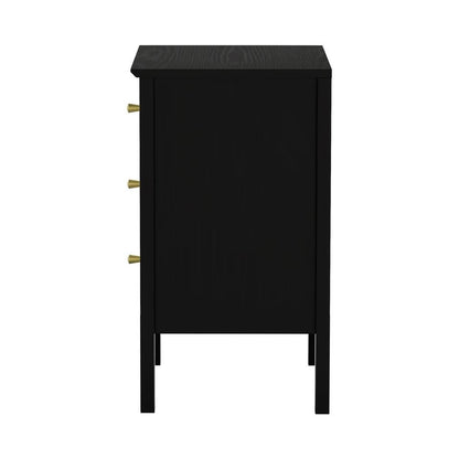 BT-PRIN-3D-BK Oikiture Bedside Table 3 Drawers Side End Storage Furniture Nightstand Black