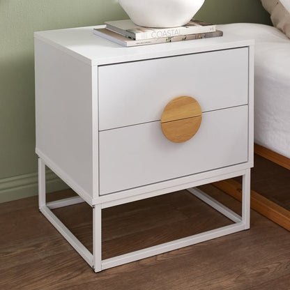 BT-COMO-2D-WH Living Fusion Dalton 2-Drawer Bedside Table Wooden Handles Metal Leg White
