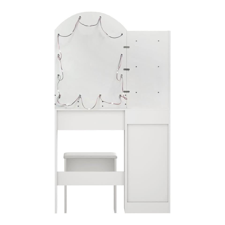 DT-BD-ARCH-WH-AB 2-Piece Diana LED Dressing Table & Stool Set White