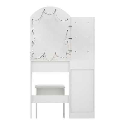 DT-BD-ARCH-WH-AB 2-Piece Diana LED Dressing Table & Stool Set White