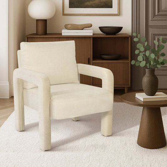 ACH-A11-BG Oikiture Armchair Velvet Accent Chairs 1 Seater Lounge Sofa Chair Beige