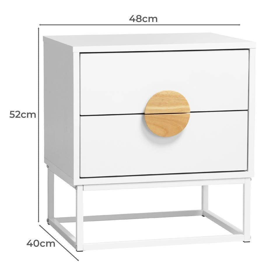 BT-COMO-2D-WH Living Fusion Dalton 2-Drawer Bedside Table Wooden Handles Metal Leg White