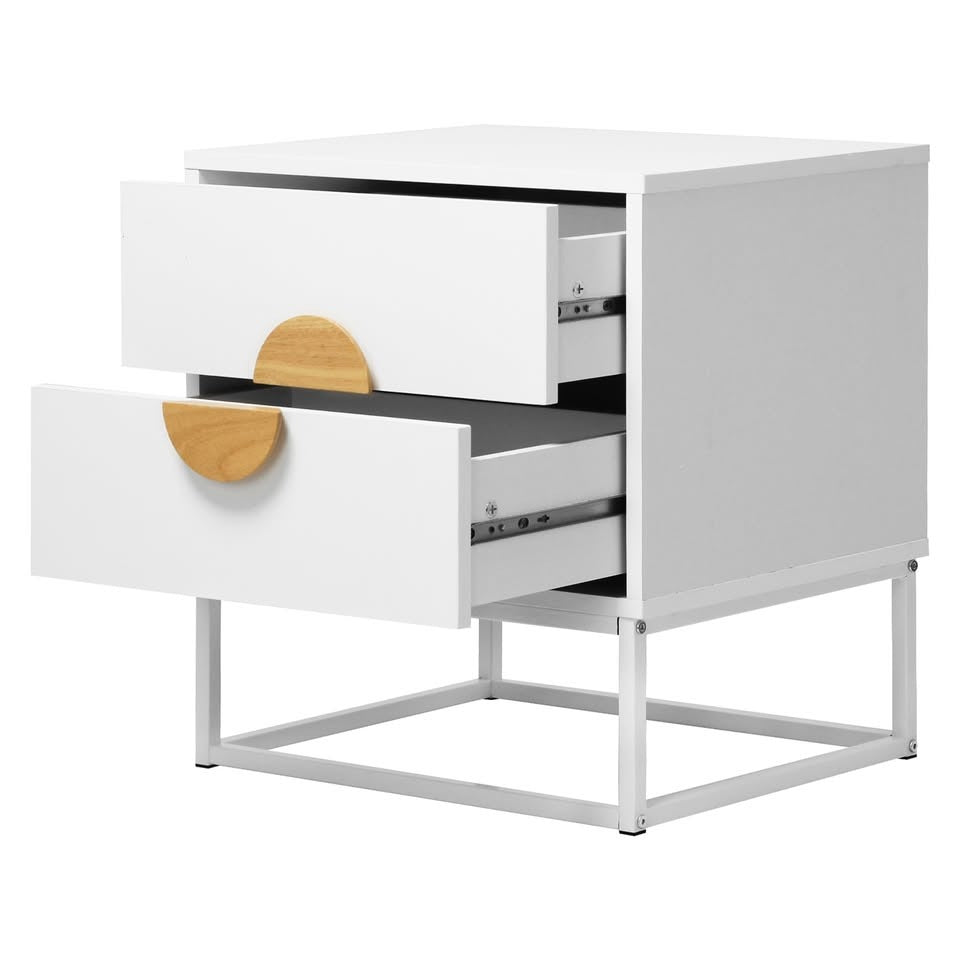 BT-COMO-2D-WH Living Fusion Dalton 2-Drawer Bedside Table Wooden Handles Metal Leg White