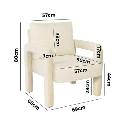 ACH-A11-BG Oikiture Armchair Velvet Accent Chairs 1 Seater Lounge Sofa Chair Beige