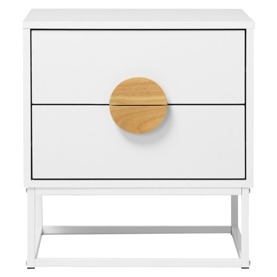 BT-COMO-2D-WH Living Fusion Dalton 2-Drawer Bedside Table Wooden Handles Metal Leg White