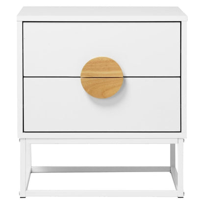 BT-COMO-2D-WH Living Fusion Dalton 2-Drawer Bedside Table Wooden Handles Metal Leg White