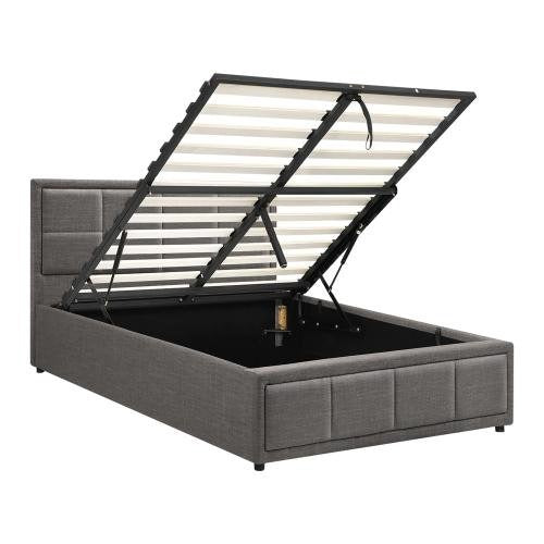 BF-B-BOSS-KS-GY-ABC Oikiture Bed Frame King Single Gas Lift Storage Base Grey Fabric