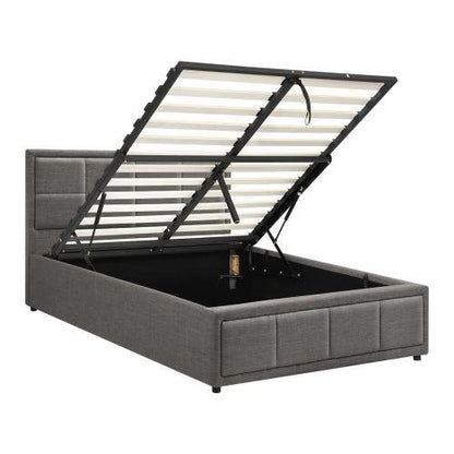 BF-B-BOSS-KS-GY-ABC Oikiture Bed Frame King Single Gas Lift Storage Base Grey Fabric