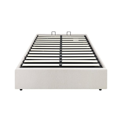 BF-B-TOTI-KS-WH-AB White King Single Size Seraphine Boucle Gas Lift Bed Base