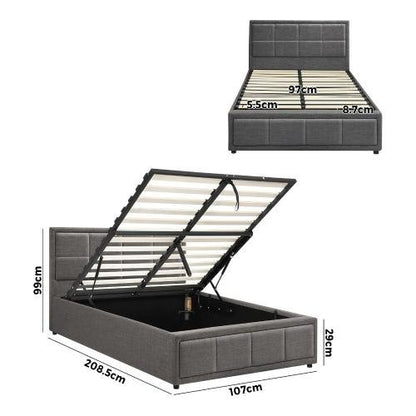 BF-B-BOSS-KS-GY-ABC Oikiture Bed Frame King Single Gas Lift Storage Base Grey Fabric