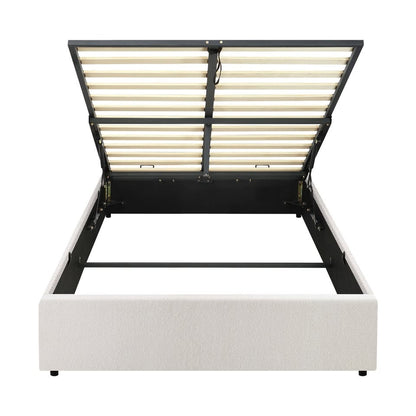 BF-B-TOTI-KS-WH-AB White King Single Size Seraphine Boucle Gas Lift Bed Base