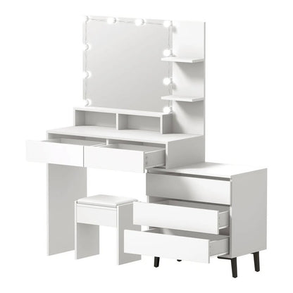 DT-ST-B20-WH-AB Oikiture Dressing Table Stool Set Makeup Mirror 10 LED Bulbs Cabinet White