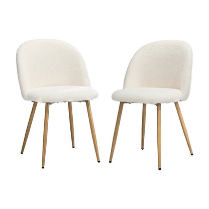 DCH-AHB9-WHWD-2PC Oikiture Dining Chairs Accent Chair Armchair Upholstered Sherpa Wooden White