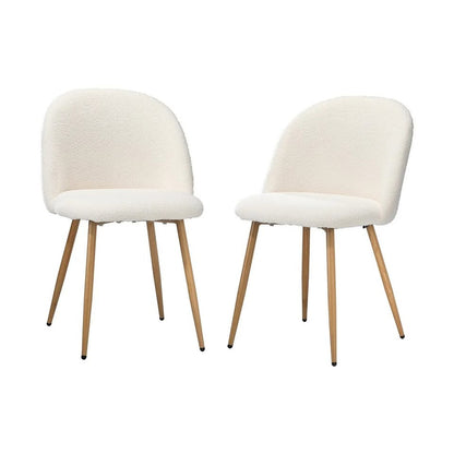 DCH-AHB9-WHWD-2PC Oikiture Dining Chairs Accent Chair Armchair Upholstered Sherpa Wooden White