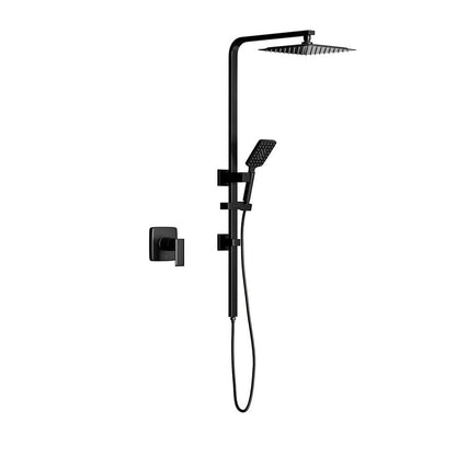SH-LG-SQ-250-MIX-BK Welba 10" Rain Shower Head Set Square Handheld With Shower Mixer Tap Black
