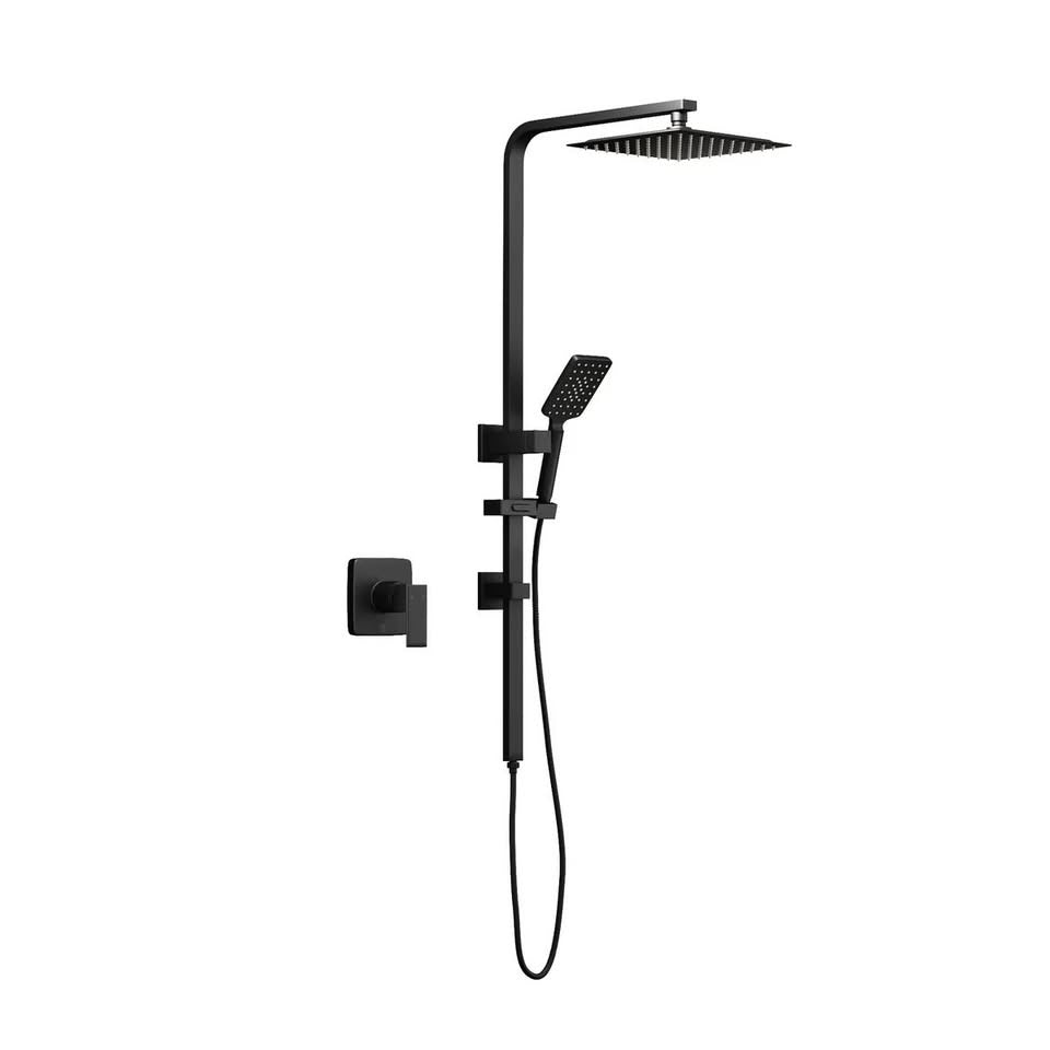 SH-LG-SQ-250-MIX-BK Welba 10" Rain Shower Head Set Square Handheld With Shower Mixer Tap Black