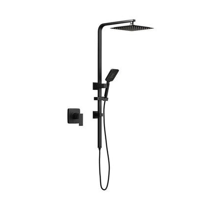 SH-LG-SQ-250-MIX-BK Welba 10" Rain Shower Head Set Square Handheld With Shower Mixer Tap Black