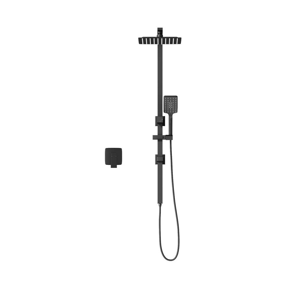 SH-LG-SQ-250-MIX-BK Welba 10" Rain Shower Head Set Square Handheld With Shower Mixer Tap Black