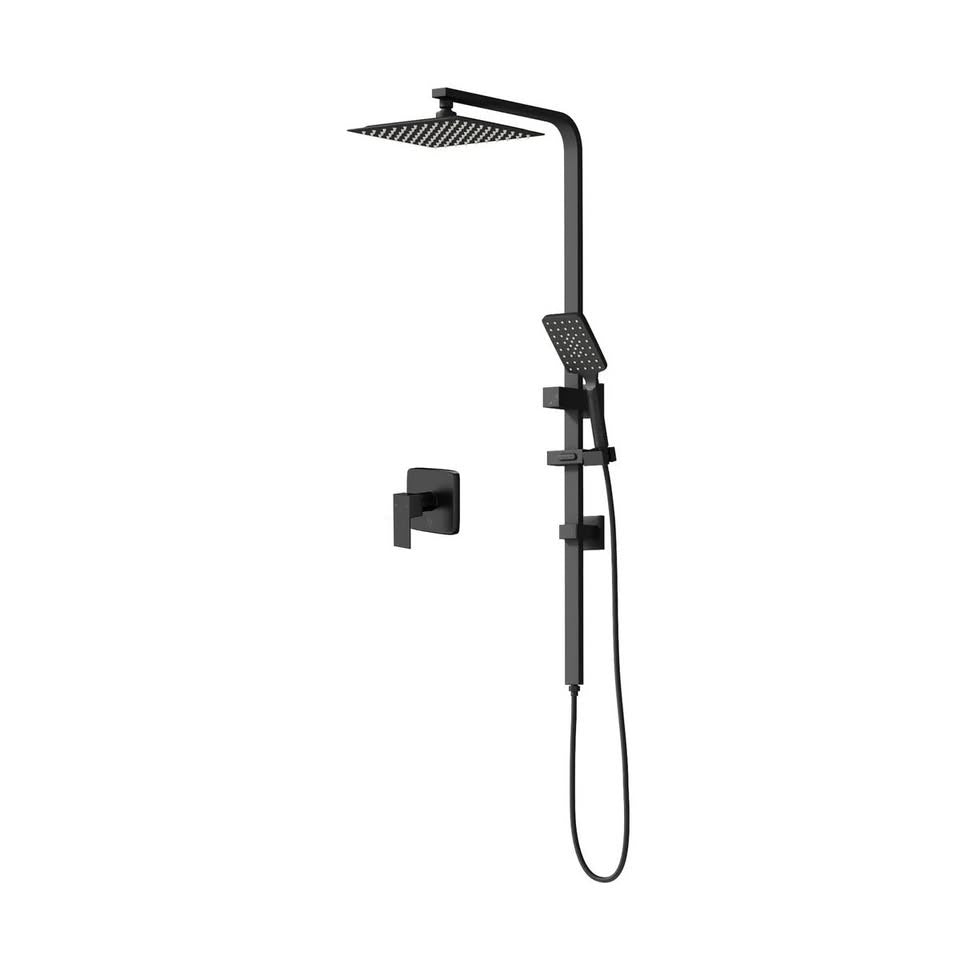 SH-LG-SQ-250-MIX-BK Welba 10" Rain Shower Head Set Square Handheld With Shower Mixer Tap Black