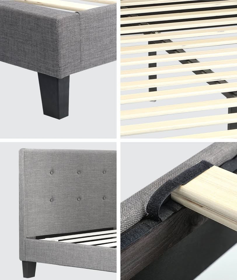 BF-B-POLO-KS-GY-AB Oikiture Bed Frame King Single Bed Platform Wooden Fabric Grey