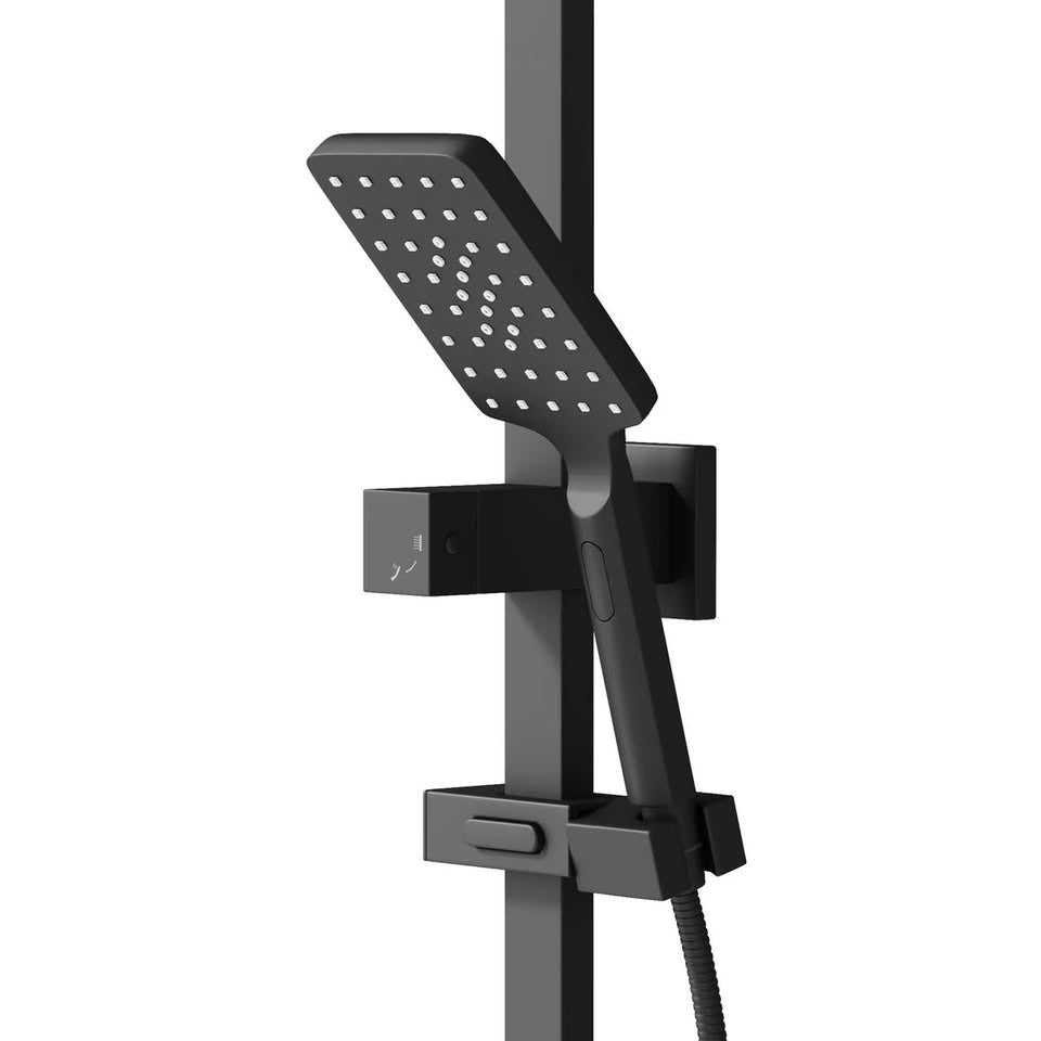 SH-LG-SQ-250-MIX-BK Welba 10" Rain Shower Head Set Square Handheld With Shower Mixer Tap Black