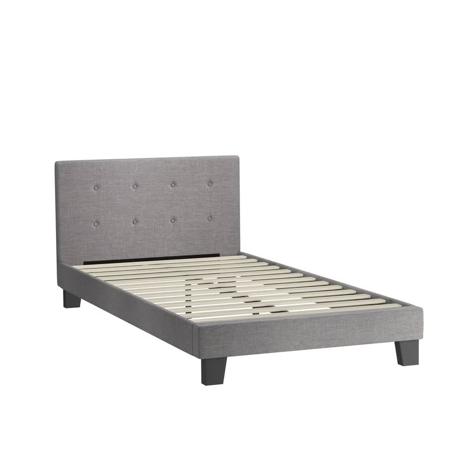 BF-B-POLO-KS-GY-AB Oikiture Bed Frame King Single Bed Platform Wooden Fabric Grey