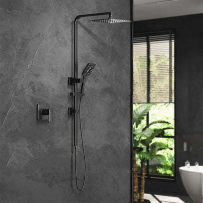 SH-LG-SQ-250-MIX-BK Welba 10" Rain Shower Head Set Square Handheld With Shower Mixer Tap Black