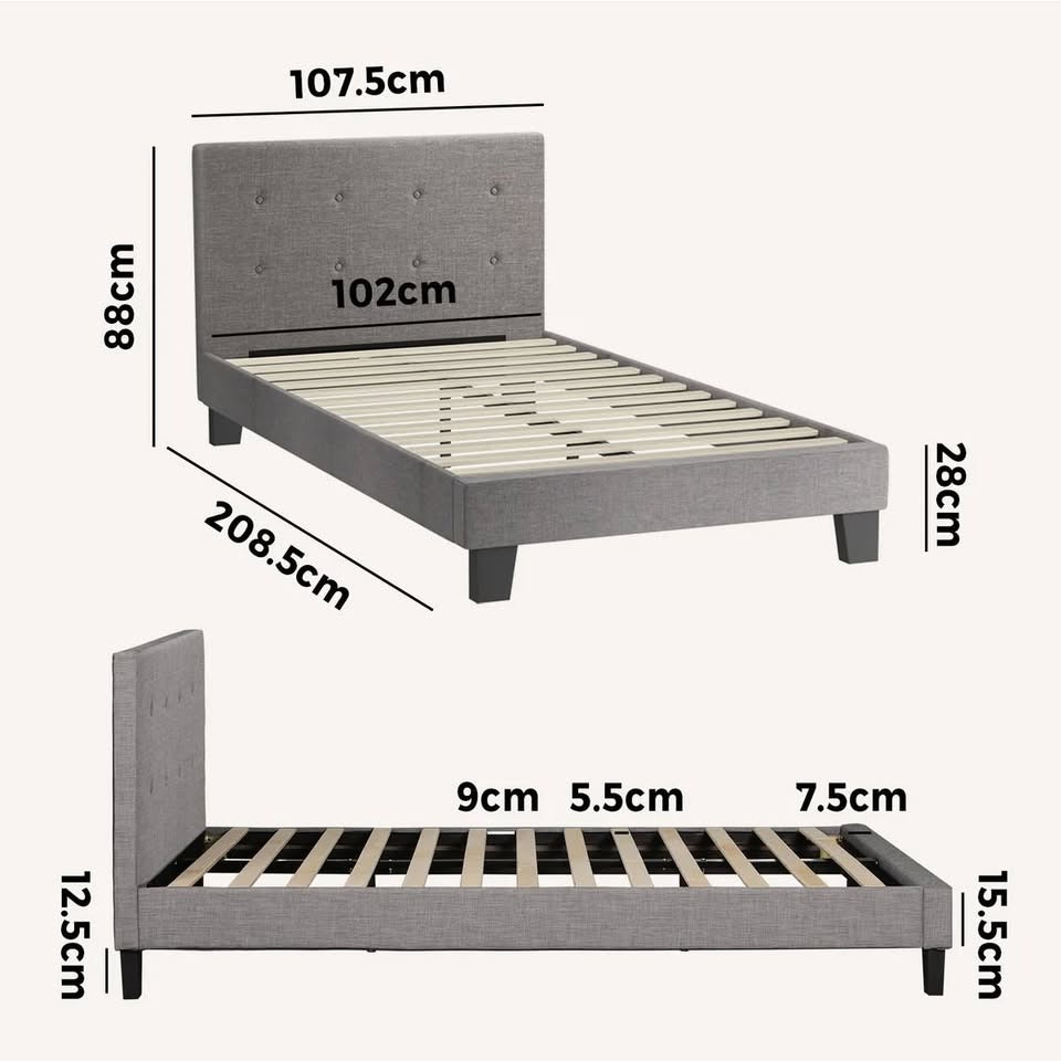 BF-B-POLO-KS-GY-AB Oikiture Bed Frame King Single Bed Platform Wooden Fabric Grey