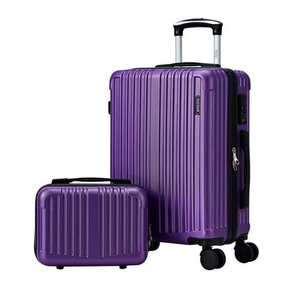LGS-STRIPE-2PC-PP Mazam Brand New 2PCS Luggage Suitcase Trolley Set Carry On TSA Storage Hard Case Purple