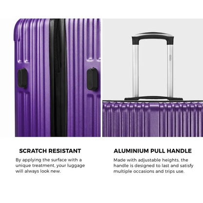 LGS-STRIPE-2PC-PP Mazam Brand New 2PCS Luggage Suitcase Trolley Set Carry On TSA Storage Hard Case Purple