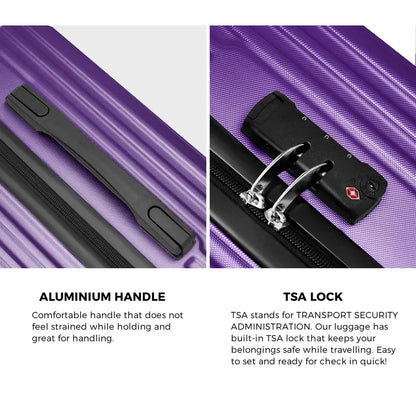 LGS-STRIPE-2PC-PP Mazam Brand New 2PCS Luggage Suitcase Trolley Set Carry On TSA Storage Hard Case Purple