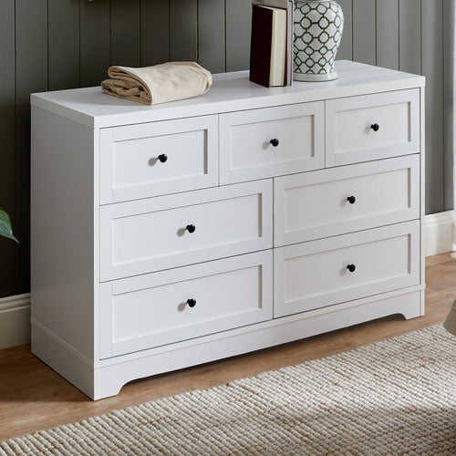 COD-HAMP-7D-WH-AB Oikiture White Color 7 Chest of Drawers Tallboy Dresser Table Storage Cabinet