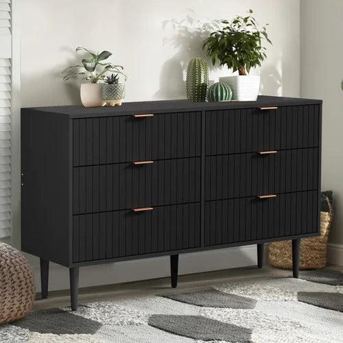 COD-PUTI-6D-BK-AB Living Fusion Ylona 6 Drawer Ribbed Chest Black